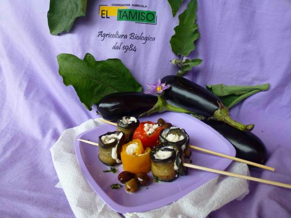 SPIEDINI DI MELANZANE E PEPERONI